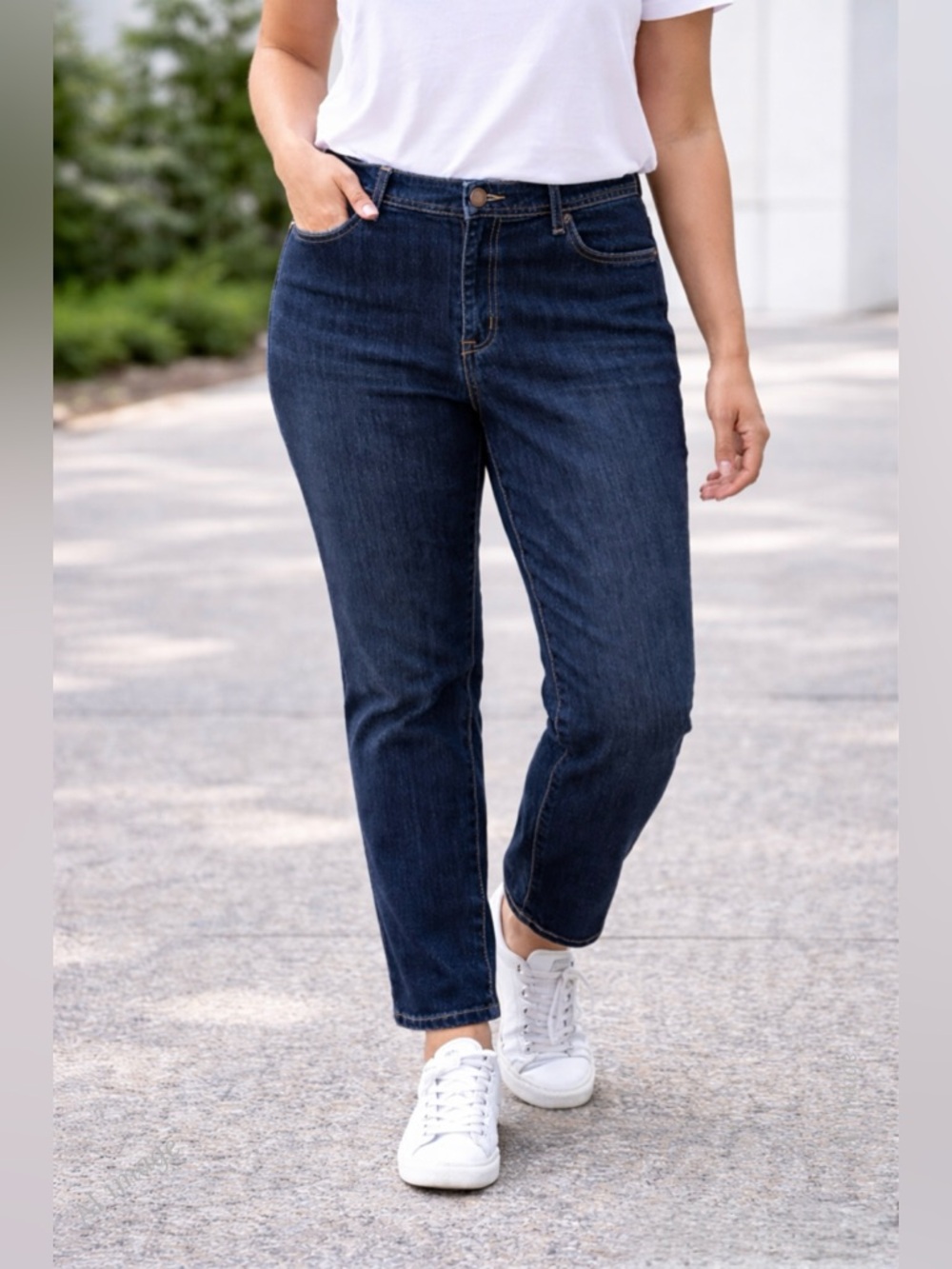 Dark Wash Straight Leg Jeans High Rise Stretch Denim Classic Fit 14 16